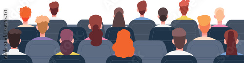 Audience back view. People sitting on chair rows