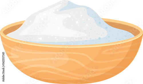 Wooden bowl with flour. Cooking cartoon icon