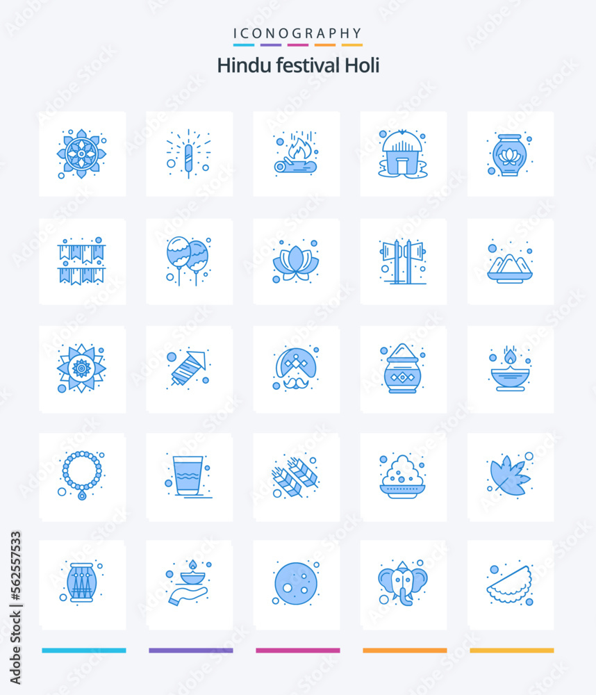 Creative Holi 25 Blue icon pack  Such As garland. decoration. fire. lotus. yurt