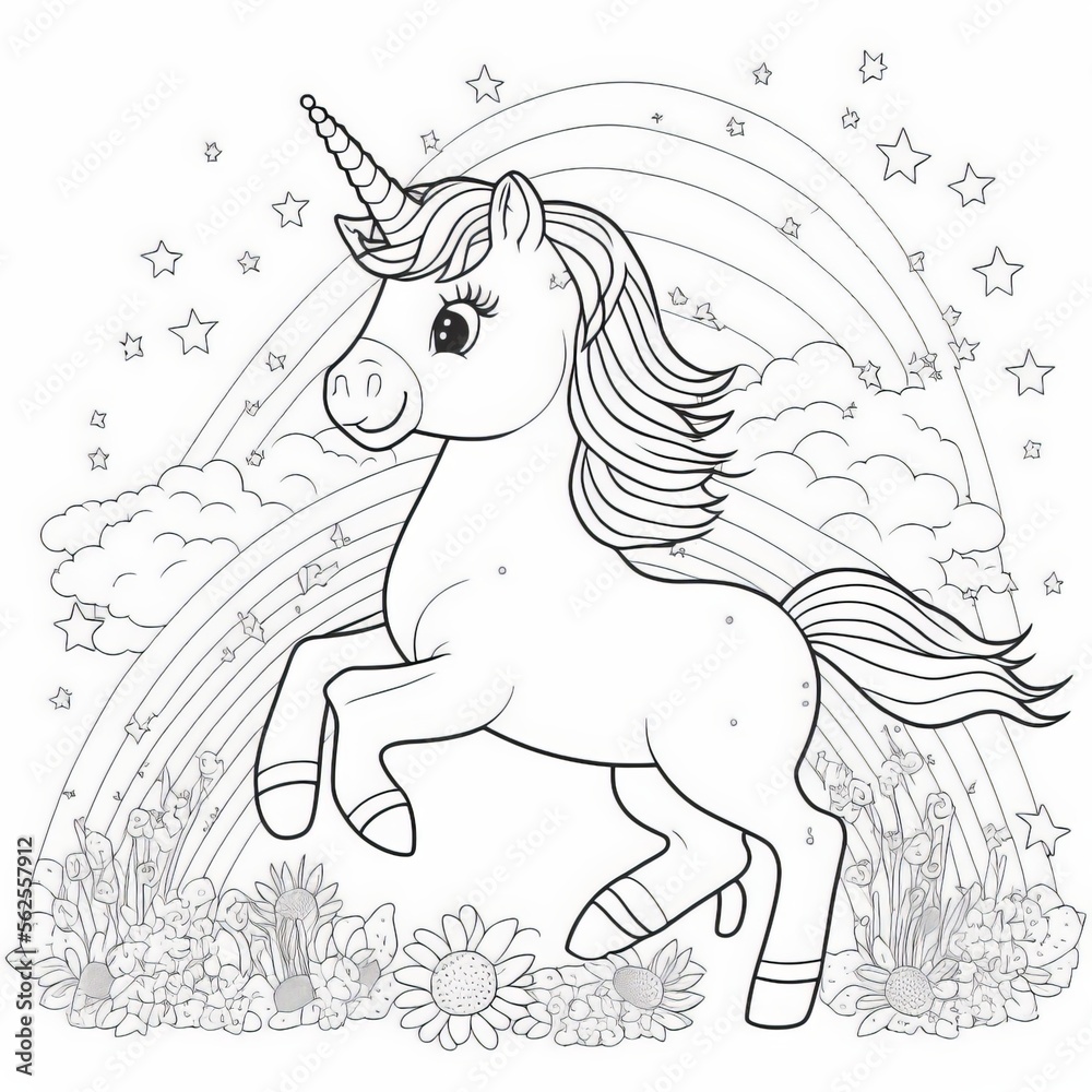Beautiful unicorn coloring page Stock Illustration | Adobe Stock