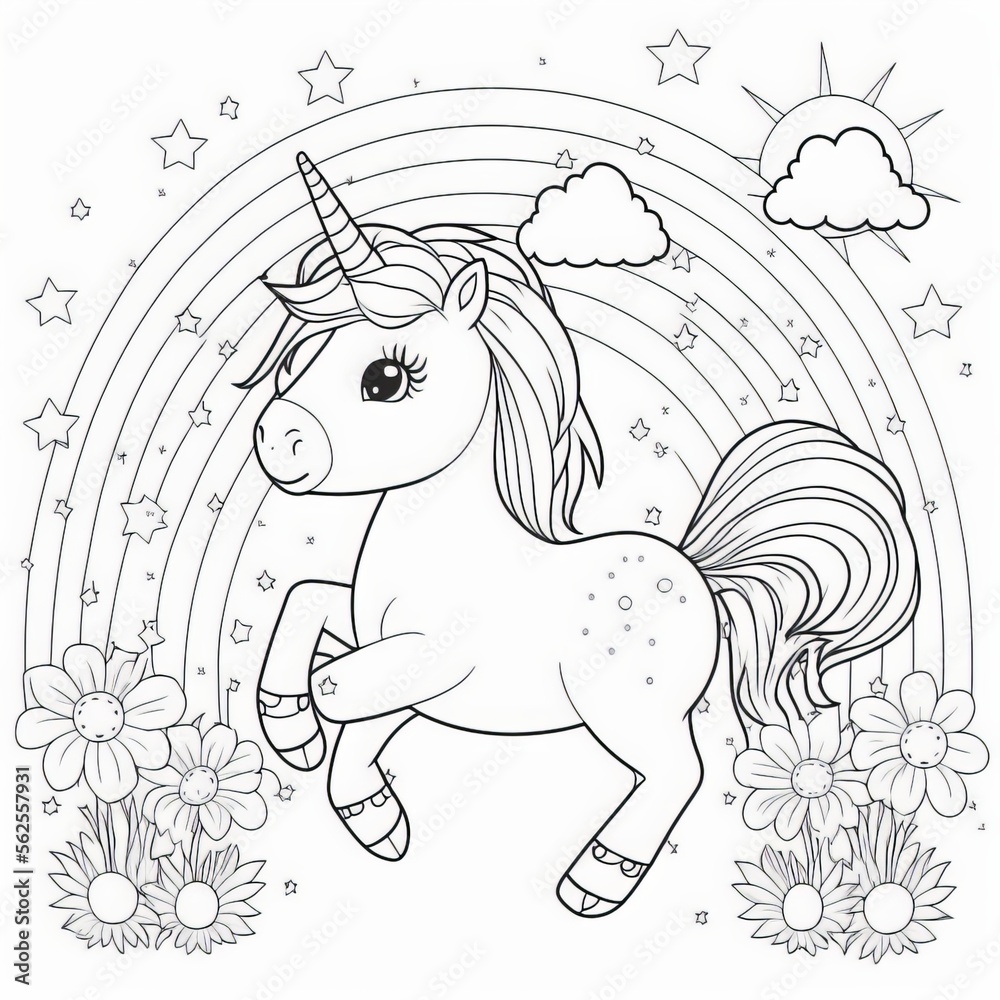 Flying unicorn coloring page for kids Stock Illustration Adobe Stock