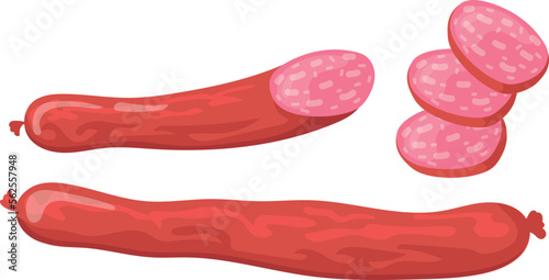Sliced pepperoni cartoon icon. Traditional italian sausage