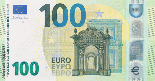 European Union's 100 Euro. Isolated image of bill front side, with a face value of one hundred euros. Close-up