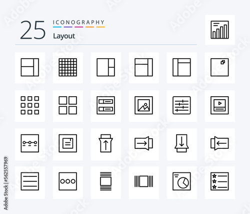 Layout 25 Line icon pack including options. control. thumbnails. photo. image