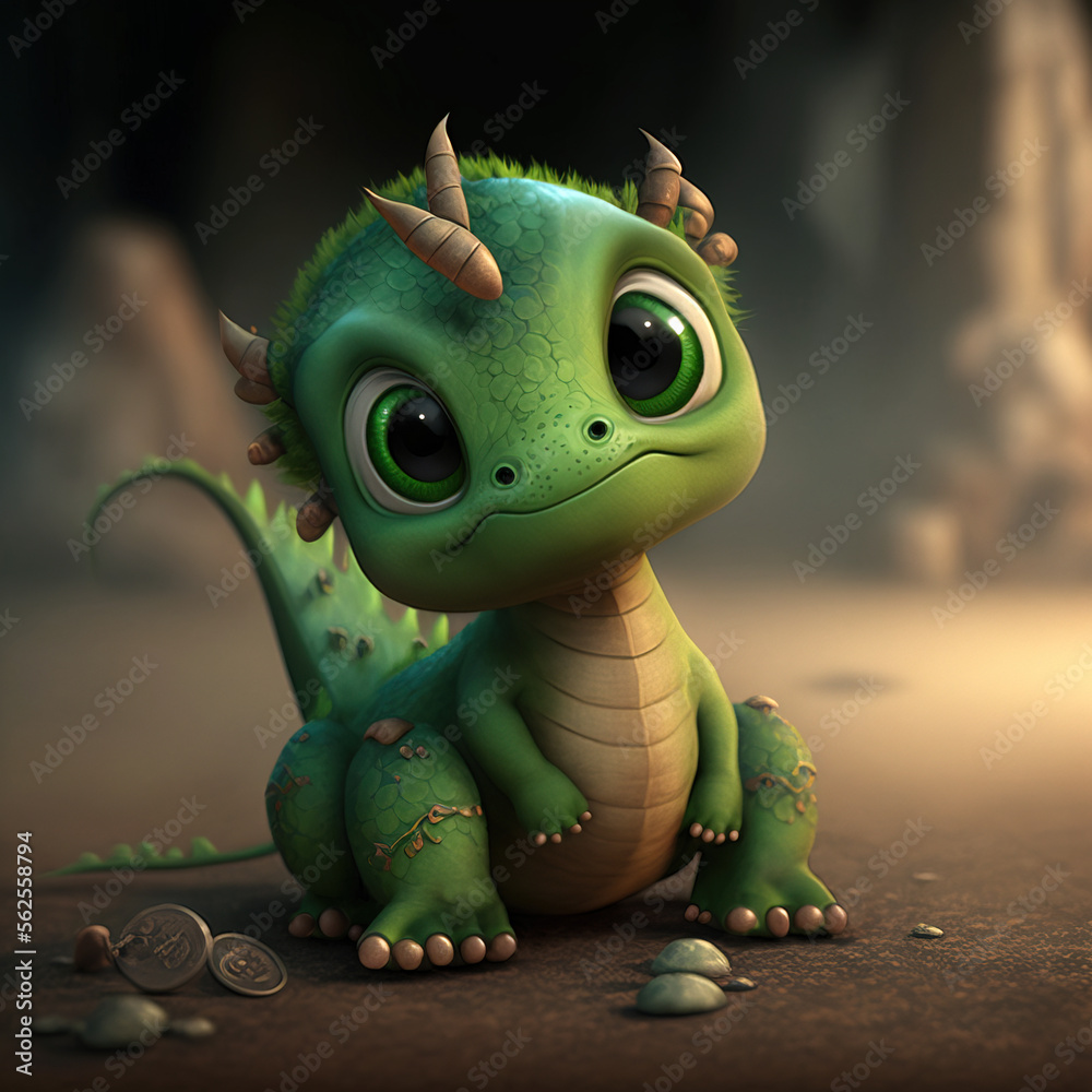 Curious dragon baby with head tilted to the side, horns on head ...