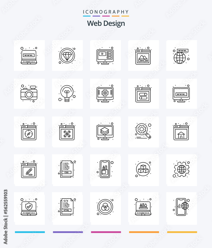 Creative Web Design 25 OutLine icon pack  Such As web. connection. tutorials. layout. photo