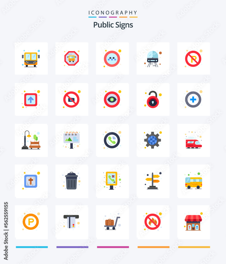 Creative Public Signs 25 Flat icon pack  Such As sign. parking. signs. no. train