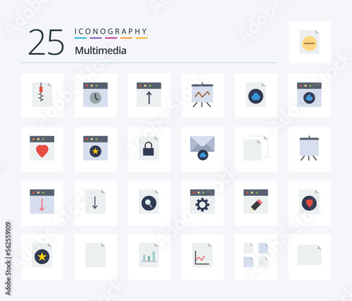 Multimedia 25 Flat Color icon pack including cloud. file. mac. document. presentation