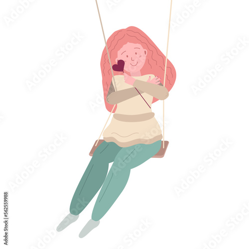 Person with healthy self-perception. The girl on the swing and self love