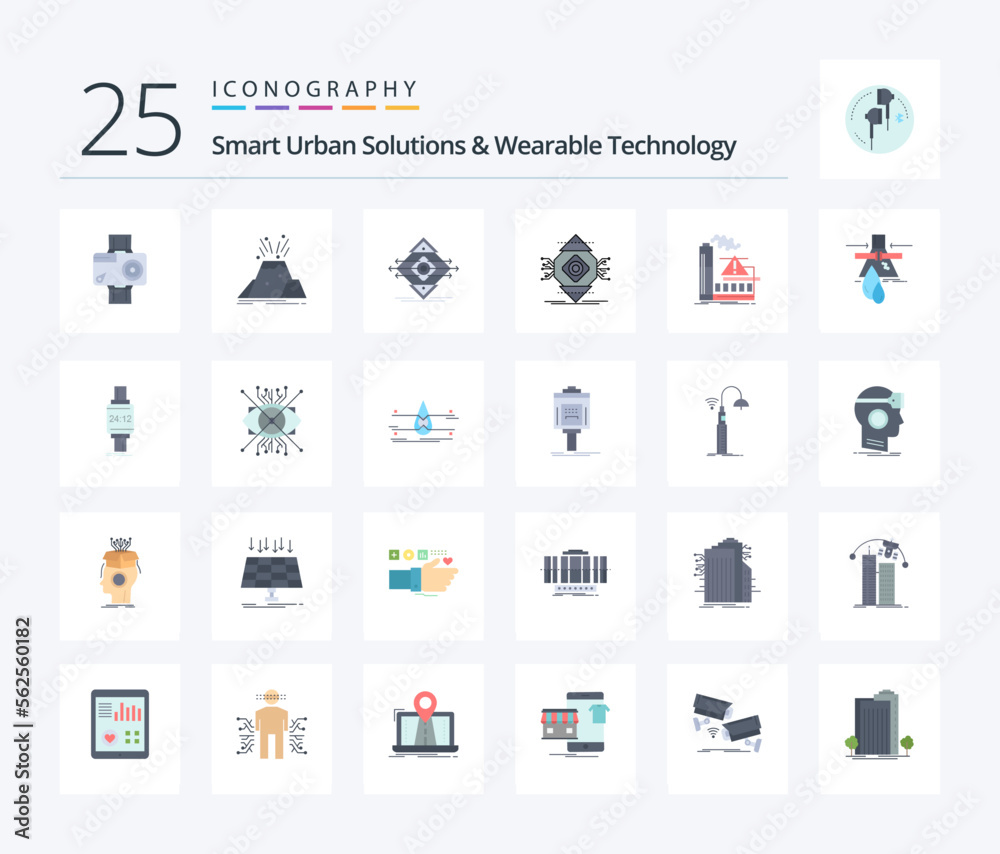 Smart Urban Solutions And Wearable Technology 25 Flat Color icon pack including ubiquitous. ubicomp. alert. safety. road