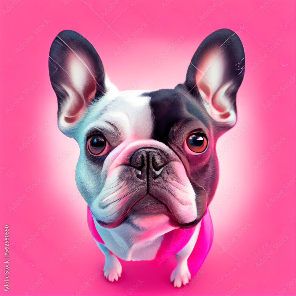 Portrait of cute french bulldog in pink background. Generative by AI
