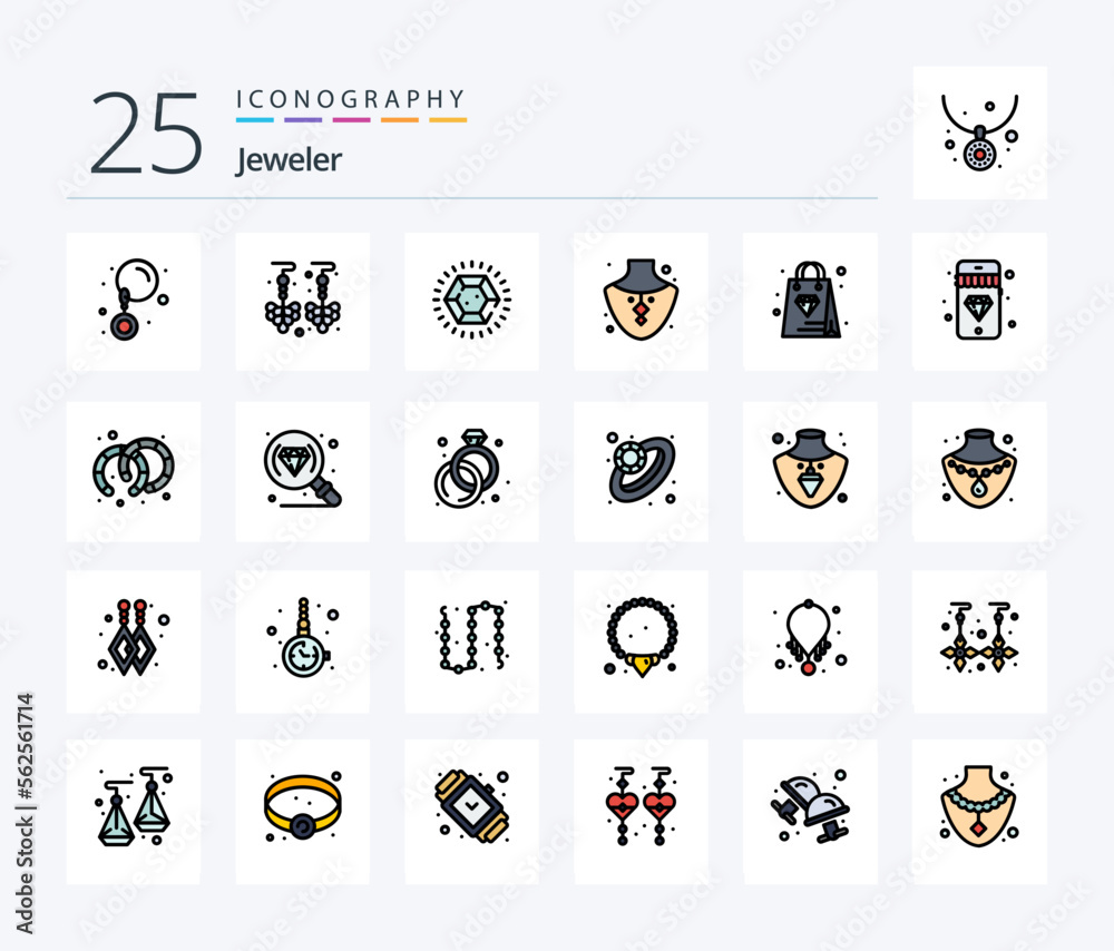 Jewellery 25 Line Filled icon pack including earrings. diamond. gem. mobile. bag
