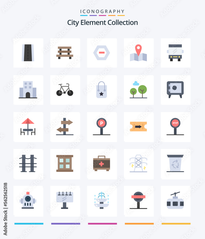 Creative City Element Collection 25 Flat icon pack  Such As transport. bus. hexagon. journey. location