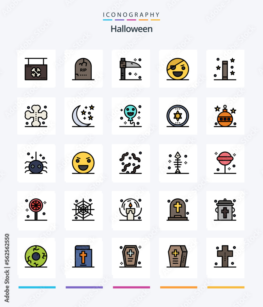 Creative Halloween 25 Line FIlled icon pack  Such As scary. monster. graveyard. horror. scythe