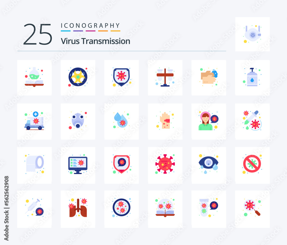 Virus Transmission 25 Flat Color icon pack including healthcare. practicum. disease. lab. test