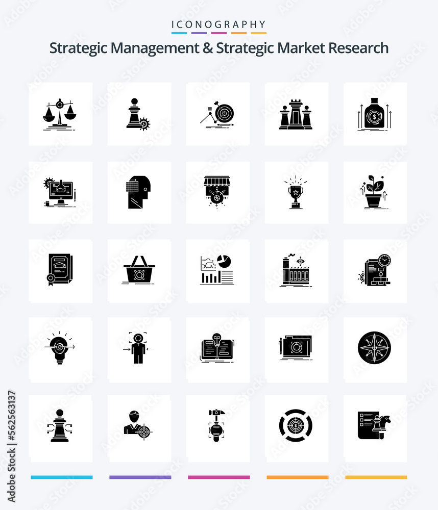 Creative Strategic Management And Strategic Market Research 25 Glyph Solid Black icon pack  Such As technology. strategy. success. computer. focus