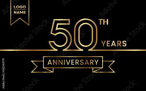 50th Anniversary template design concept with golden text and ribbon. Vector Template Illustration