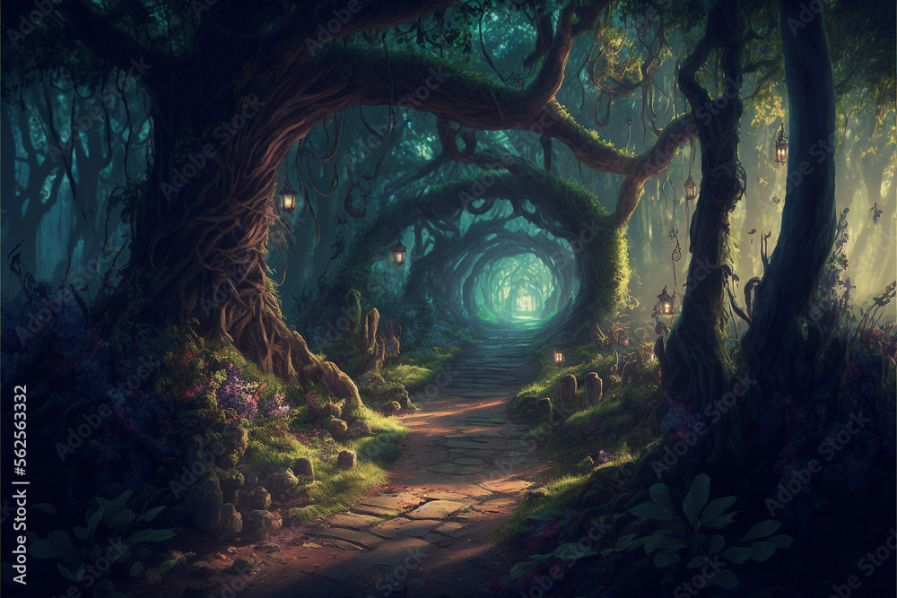 illustration of a fantasy forest - Created with generative ai