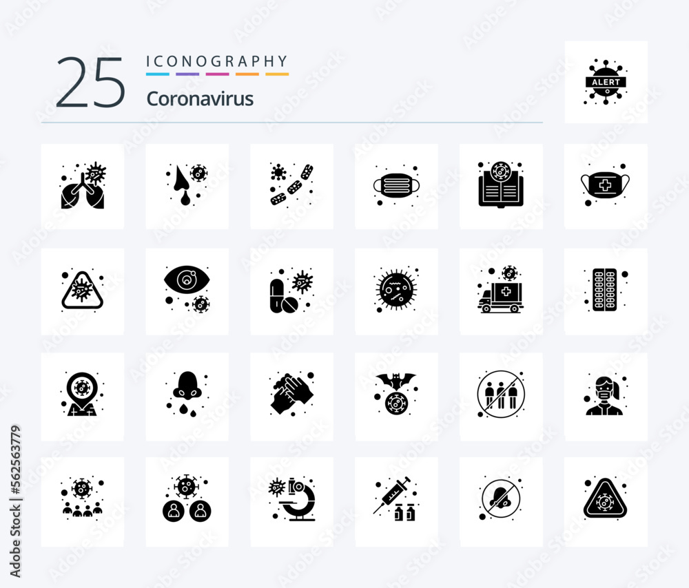 Coronavirus 25 Solid Glyph icon pack including bacteria. medical. bacterium. mask. blood