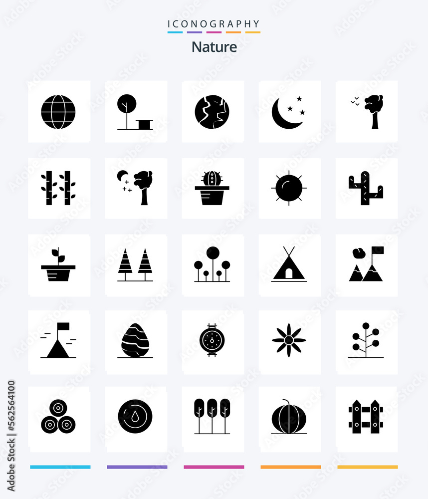 Creative Nature 25 Glyph Solid Black icon pack  Such As nature. arbor. earth. nature. half moon