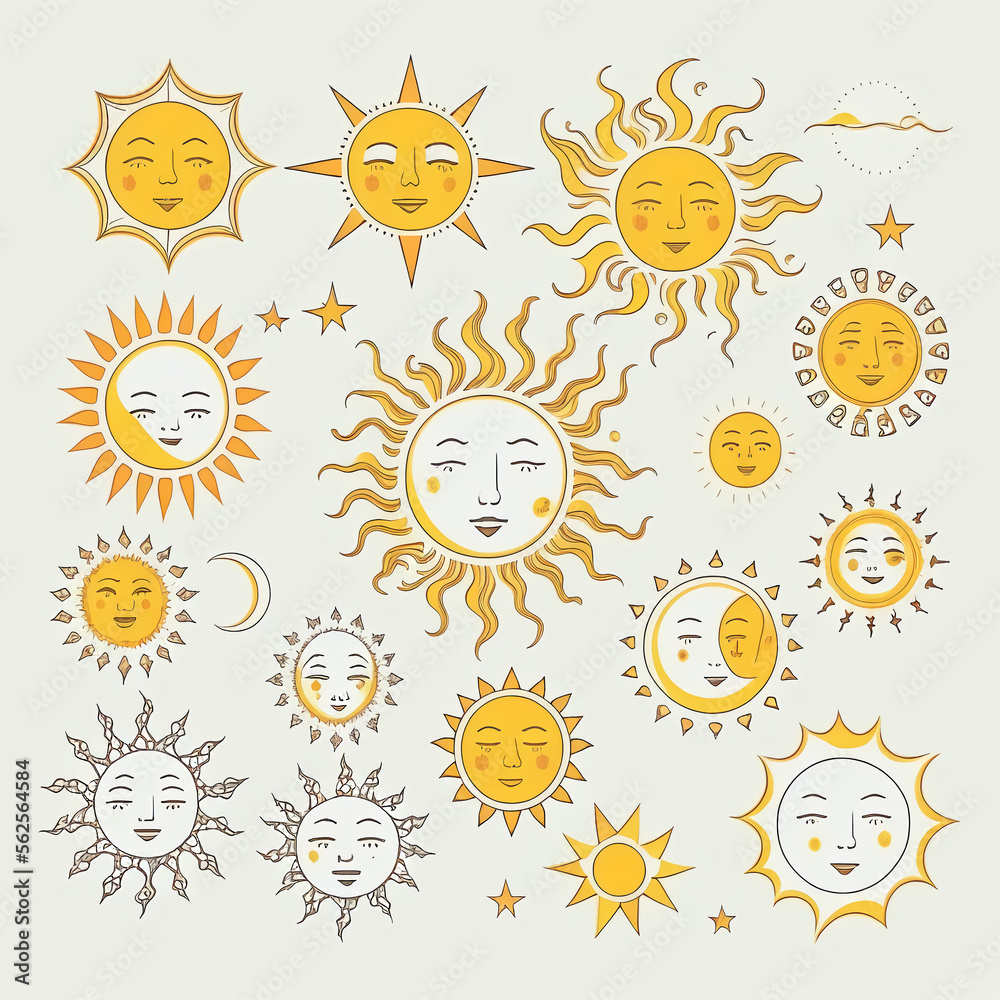 Sun drawing, vector illustration, clipart. Generative AI. Sun drawing, vector illustration, clipart. Generative AI.