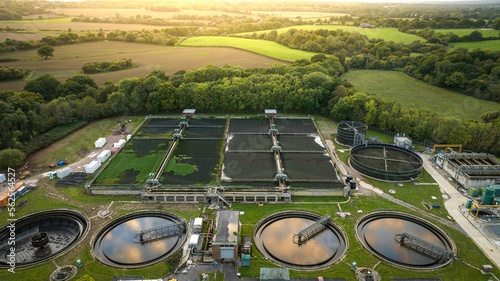 Canvastavla Waste water treatment station in evening sun, Horsham, UK