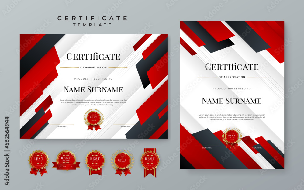 Modern red and black certificate of achievement template with gold ...