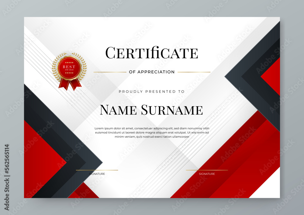 Modern red and black certificate of achievement template in A4 ...