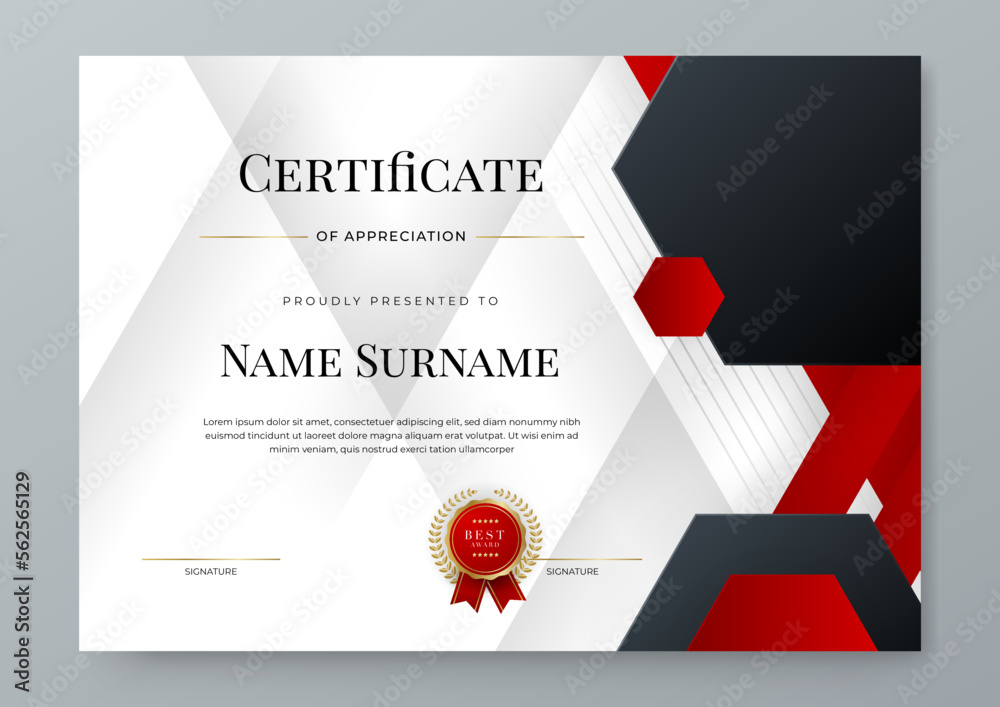 Modern red and black certificate of achievement template in A4 ...