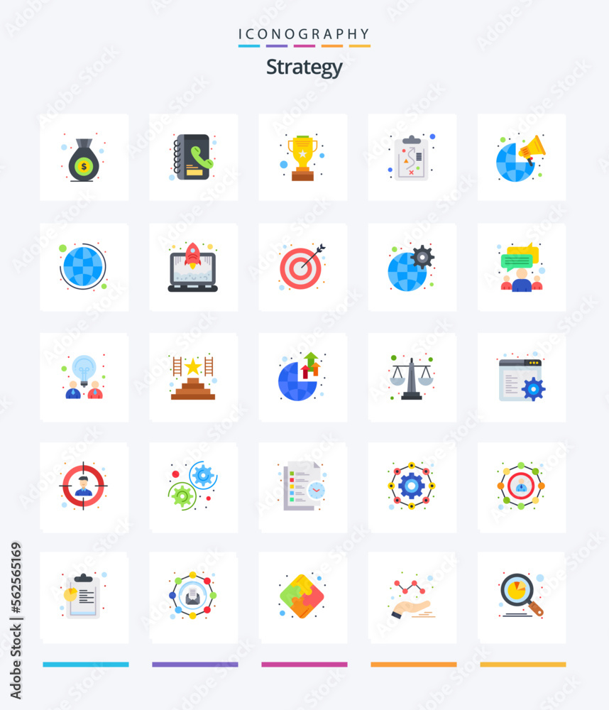 Creative Strategy 25 Flat icon pack  Such As global. marketing. silver. global. strategy
