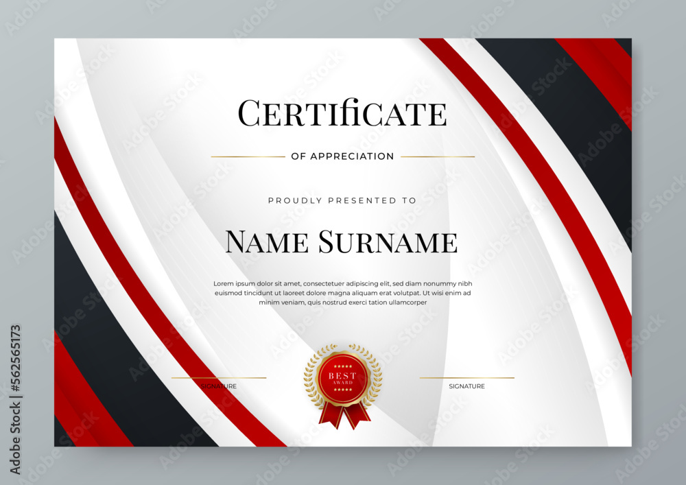 Modern red and black certificate of achievement template in A4 ...