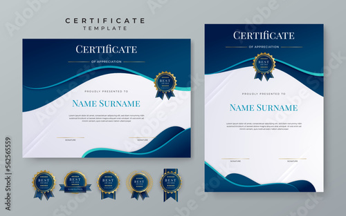 Modern award abstract duotone blue certificate design template for for award, diploma, achievement, business, honor, elegant, school college document template