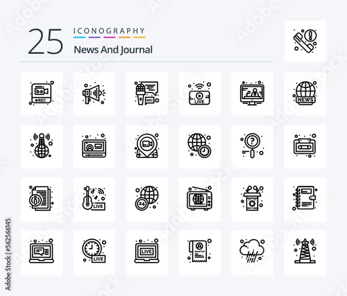 News 25 Line icon pack including news. communication. microphone. news. broadcasting photo
