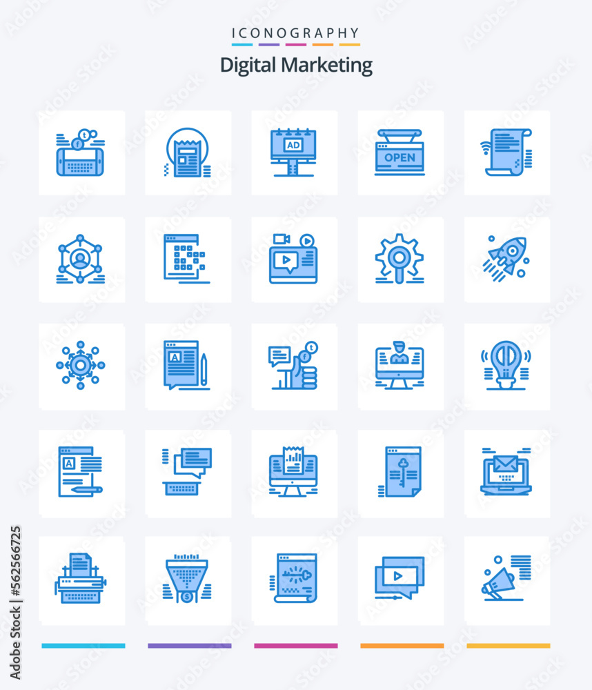 Creative Digital Marketing 25 Blue icon pack  Such As store. open. news. advertisment. banner