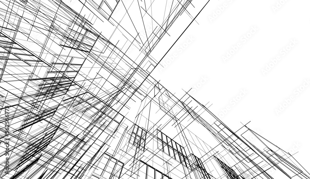 Fototapeta premium Linear architectural drawing vector illustration
