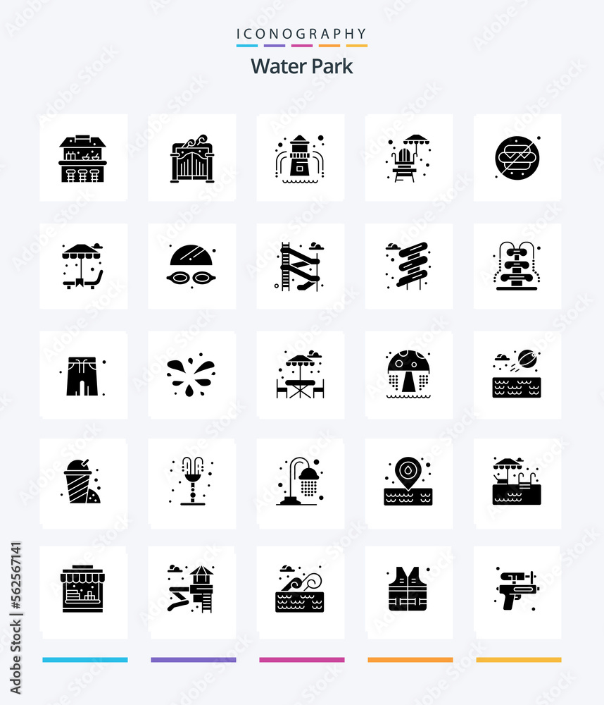 Creative Water Park 25 Glyph Solid Black icon pack  Such As park. park. garden. water. no food