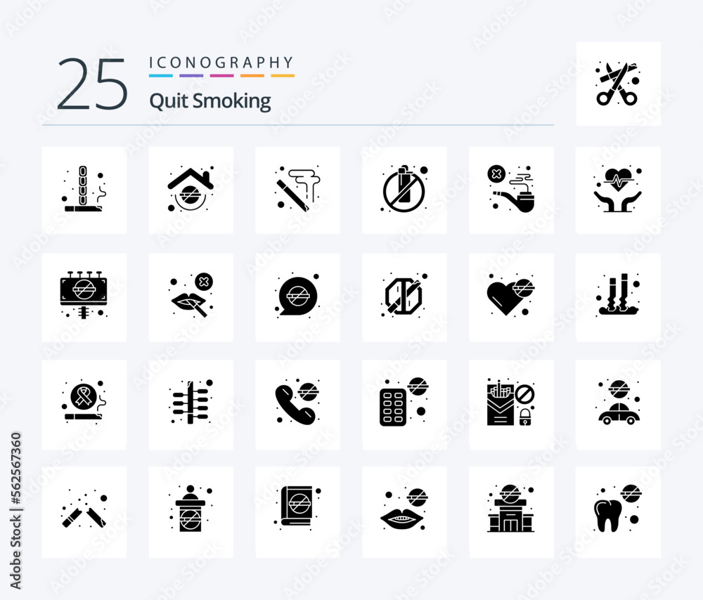 Quit Smoking 25 Solid Glyph icon pack including smoking. flame. cigarette. fire. stubbed