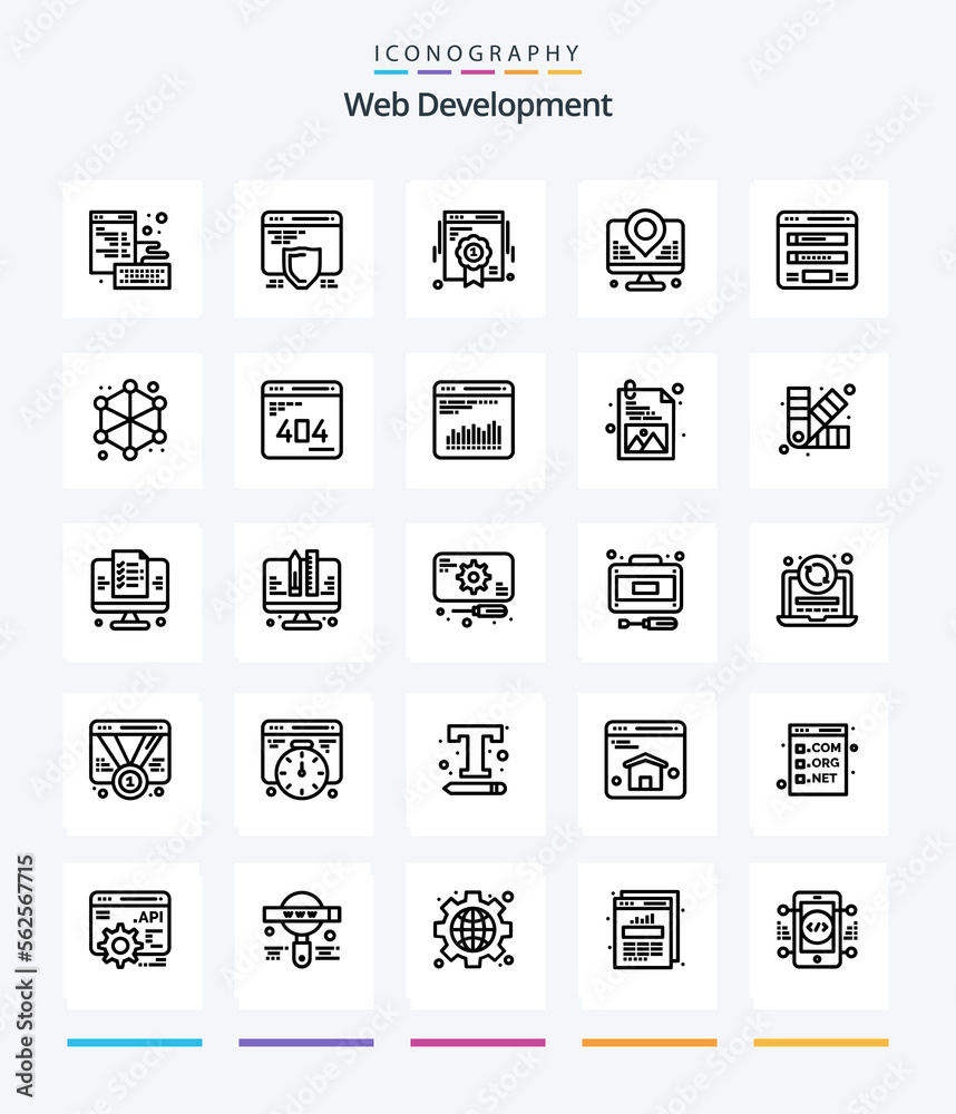 Creative Web Development 25 OutLine icon pack  Such As form. map. badge. location. development