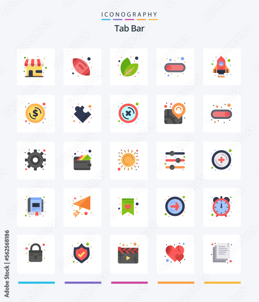 Creative Tab Bar 25 Flat icon pack  Such As circle. spaceship. nature. rocket. switch
