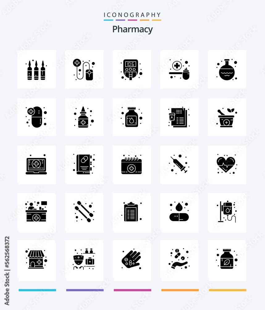Creative Pharmacy 25 Glyph Solid Black icon pack  Such As glass. scoop. medical. medicine. feeding