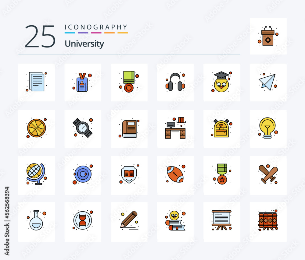 University 25 Line Filled icon pack including professor. achieve. support. audio