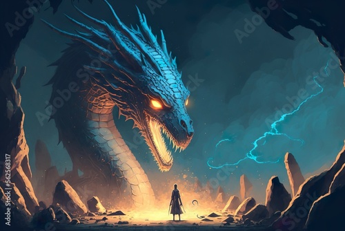 Digital Painting of The Lord and the Faithful Dragon Generative AI
