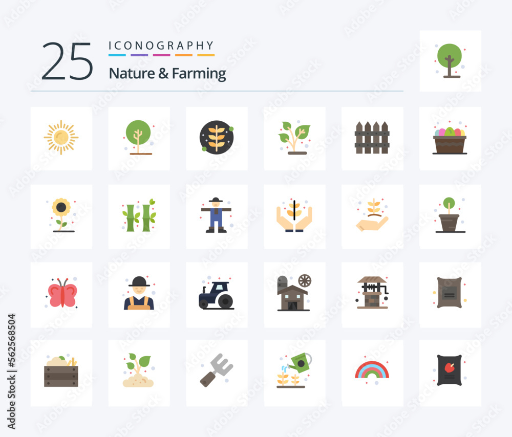 Nature And Farming 25 Flat Color icon pack including farm. cart. leaf. garden. farming