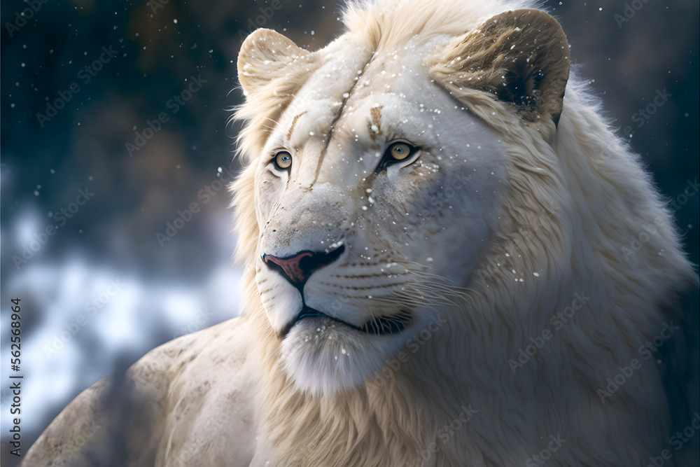 Fototapeta premium White lion - Snow with generative AI technology