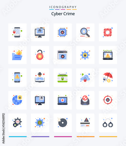 Creative Cyber Crime 25 Flat icon pack Such As saver. help. . . information