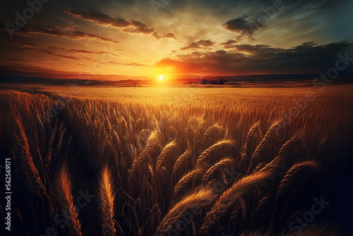 the field with wheat on sunset, scenery, art illustration © Oleksandr