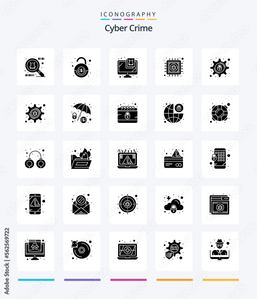 Creative Cyber Crime 25 Glyph Solid Black icon pack  Such As setting. lock. security. cyber crime. data