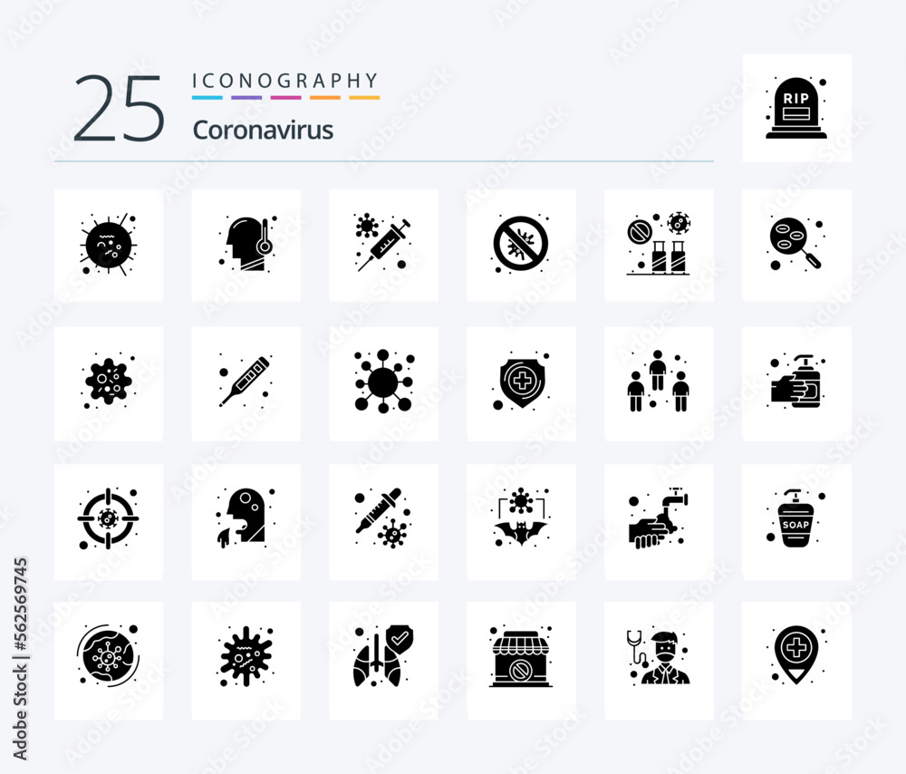 Coronavirus 25 Solid Glyph icon pack including danger. security. temperature. protection. virus