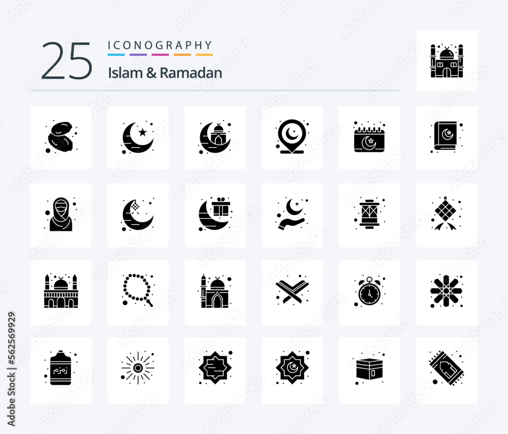 Islam And Ramadan 25 Solid Glyph icon pack including islam. map pin. building. muslim. islam