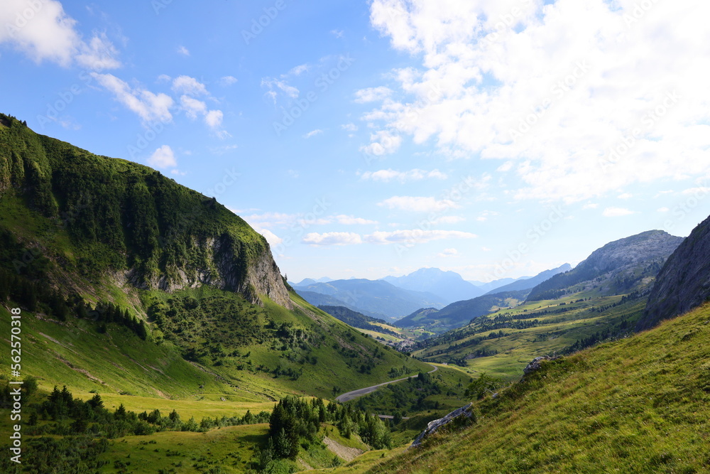 View from the Col de la Colombière which is a mountain pass in the Alps in the department of Haute-Savoie View from the Col de la Colombière which is a mountain pass in the Alps in the department of Haute-Savoie